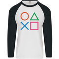 Arcade Game Console Buttons Gaming Gamer Mens L/S Baseball T-Shirt White/Black