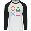 Arcade Game Console Buttons Gaming Gamer Mens L/S Baseball T-Shirt White/Black