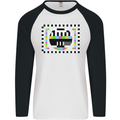 TV Test Pattern as Worn by Mens L/S Baseball T-Shirt White/Black