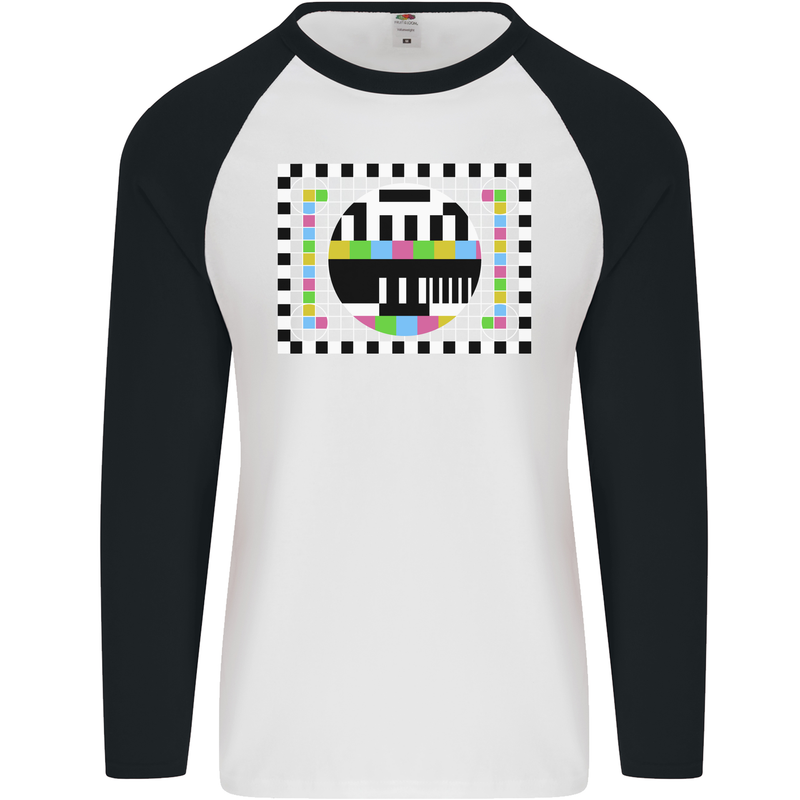 TV Test Pattern as Worn by Mens L/S Baseball T-Shirt White/Black