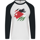Torn Jordan Flag Jordanian Day Football Mens L/S Baseball T-Shirt White/Black
