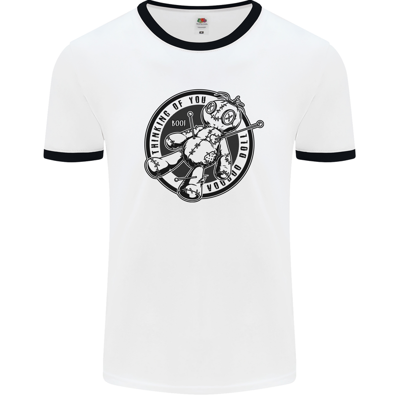 Thinking of You Voodoo Doll Mens Ringer T-Shirt White/Black