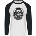 Apocalyptic Survival Skull Gamer Gaming Mens L/S Baseball T-Shirt White/Black