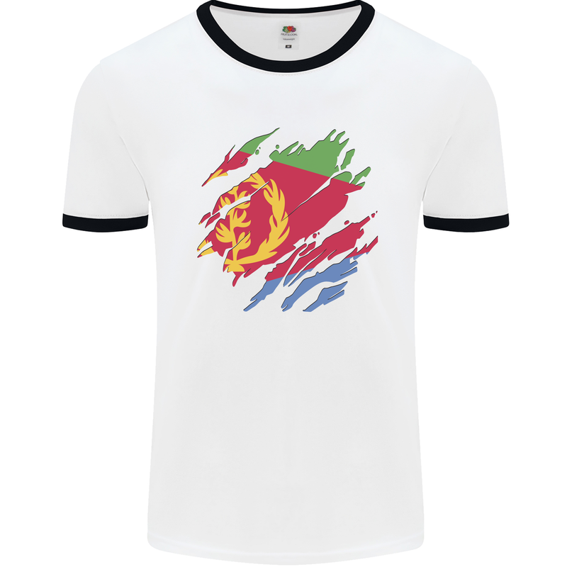 Torn Eritrean Flag Eritrea Flag Day Football Mens Ringer T-Shirt White/Black
