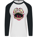 Four Eyed Scary Monster Halloween Mens L/S Baseball T-Shirt White/Black