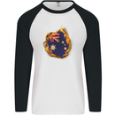The Australian Flag Fire Effect Australia Mens L/S Baseball T-Shirt White/Black