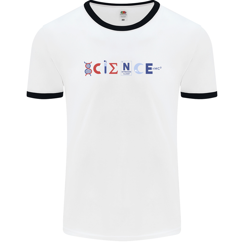 Science Symbols Physics Chemistry Biology Mens Ringer T-Shirt White/Black