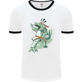 Karate T-Rex Dinosaur Mens Ringer T-Shirt White/Black