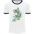 Karate T-Rex Dinosaur Mens Ringer T-Shirt White/Black