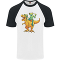 T-Rex and a Frog Dinosaur Mens S/S Baseball T-Shirt White/Black