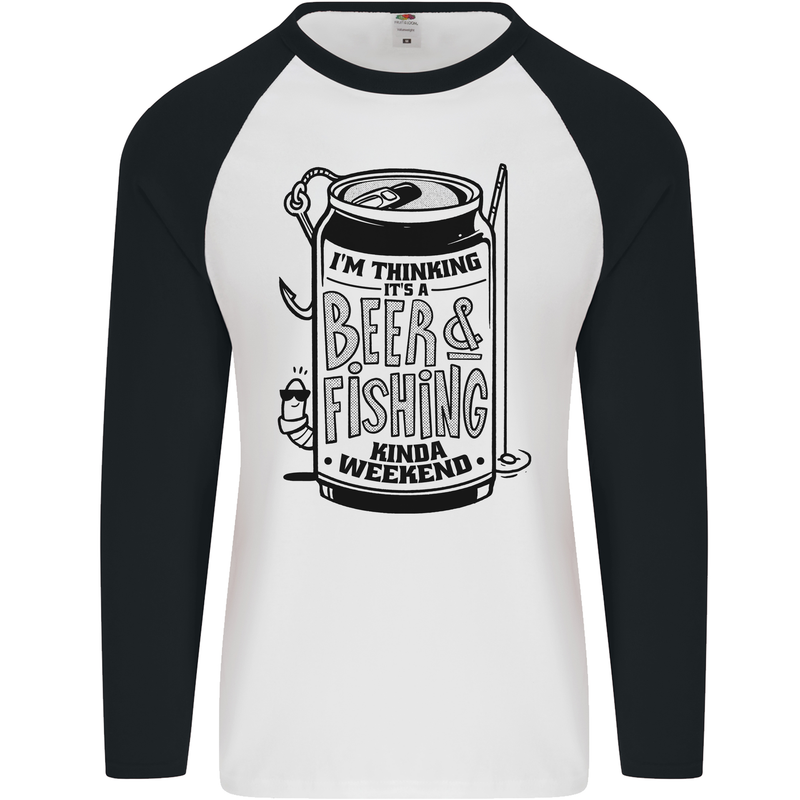 I'm Thinking Beer & Fishing Weekend Funny Mens L/S Baseball T-Shirt White/Black