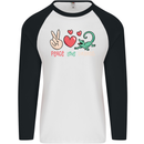 Peace Love Lizards Funny Gekko Iguana  Gecko Mens L/S Baseball T-Shirt White/Black