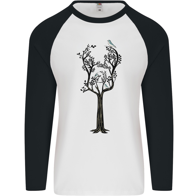 Acoustic Guitar Tree Guitarist Music Band Mens L/S Baseball T-Shirt White/Black