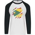 Torn Grenada Flag Grenadians Day Football Mens L/S Baseball T-Shirt White/Black