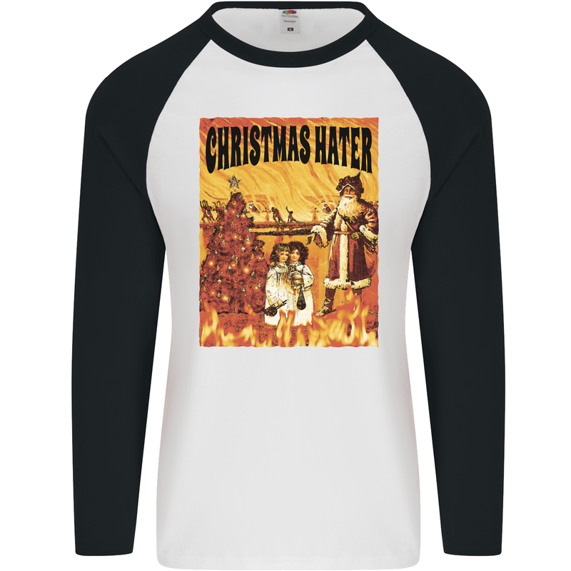 Christmas Hater Bah Humbug Mens L/S Baseball T-Shirt White/Black