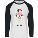 A Cow Holding a Snellen Eye Chart Glasses Mens L/S Baseball T-Shirt White/Black
