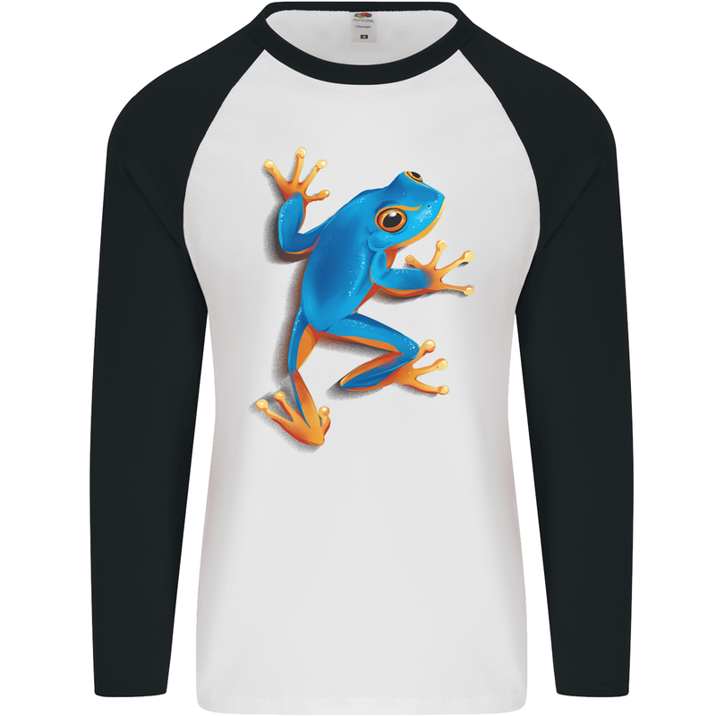 A Cool Frog Climbing Up Mens L/S Baseball T-Shirt White/Black