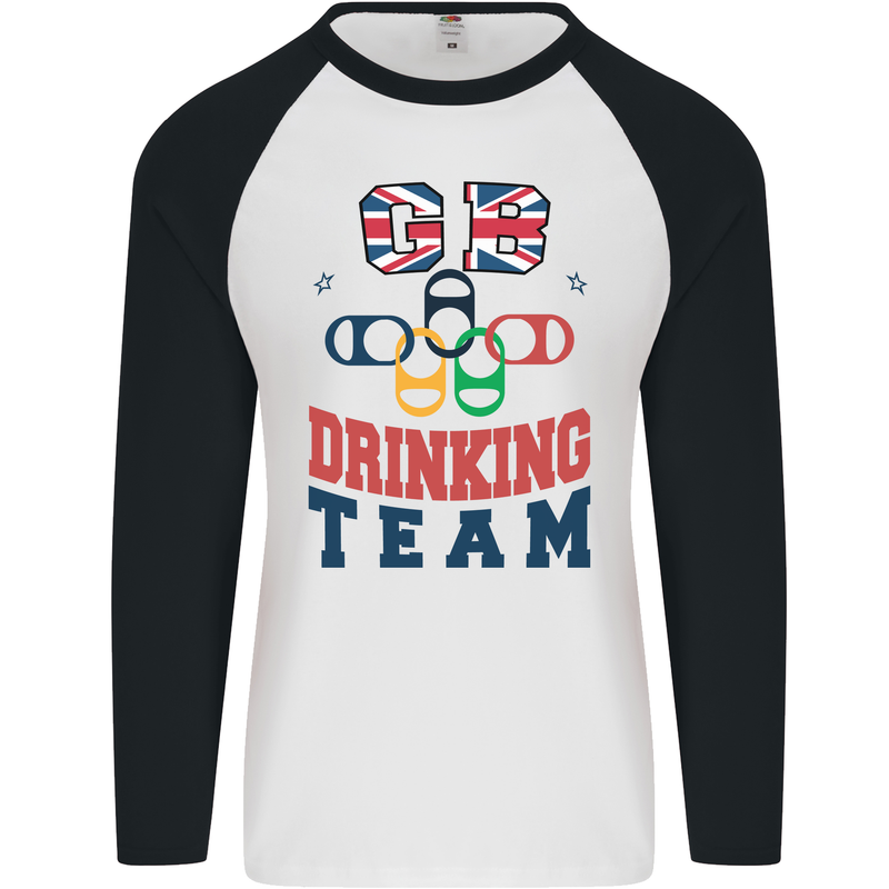 GB Drinking Team Funny Stag Do Doo Beer Mens L/S Baseball T-Shirt White/Black