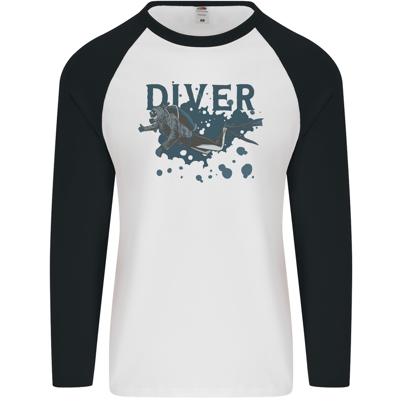 Scuba Diving Diver Mens L/S Baseball T-Shirt White/Black