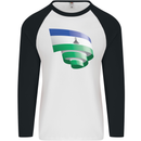 Curled Lesotho Flag Basotho Day Football Mens L/S Baseball T-Shirt White/Black