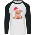 A Happy Christmas Pig Funny Xmas Mens L/S Baseball T-Shirt White/Black