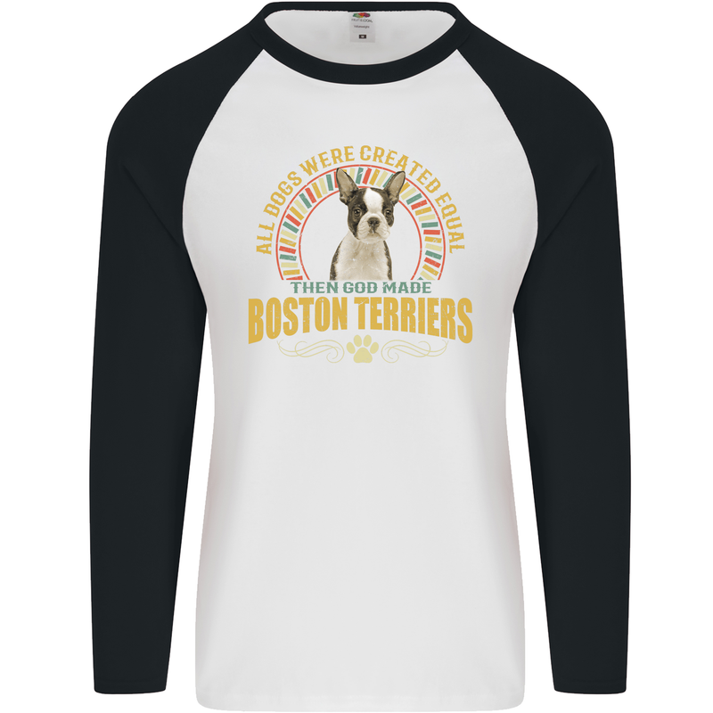 A Boston Terrier Dog Mens L/S Baseball T-Shirt White/Black
