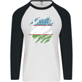 Torn Uzbekistan Flag Ukbek Day Football Mens L/S Baseball T-Shirt White/Black