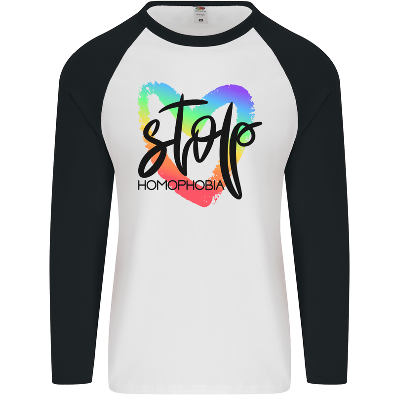 Stop Homophobia Gay Pride Day Awareness Mens L/S Baseball T-Shirt White/Black