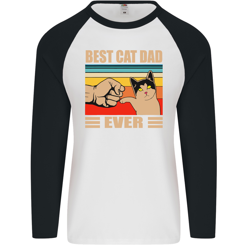 Best Cat Dad Ever Funny Father's Day Mens L/S Baseball T-Shirt White/Black