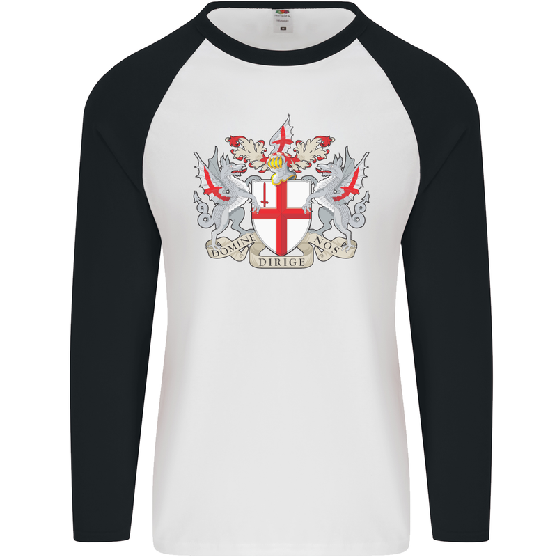 London Coat of Arms St Georges Day England Mens L/S Baseball T-Shirt White/Black