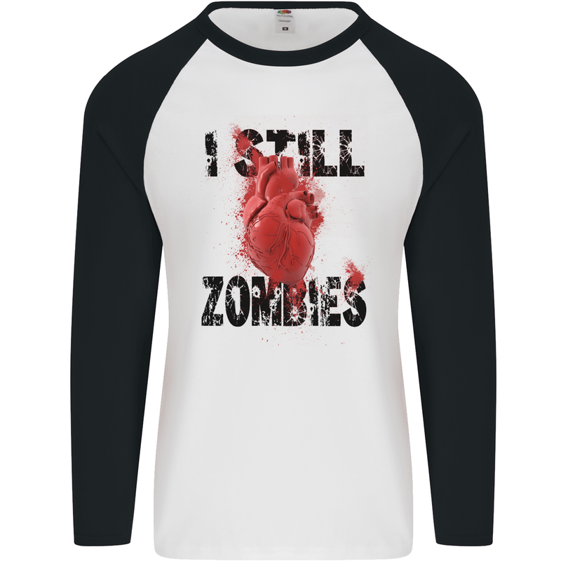 I Still Heart Zombies Apocalypse Mens L/S Baseball T-Shirt White/Black