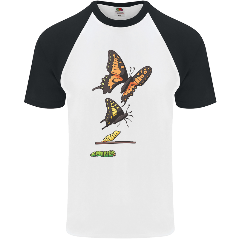 Butterfly Evolution Caterpillar Butterflies Mens S/S Baseball T-Shirt White/Black