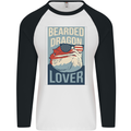 Bearded Dragon Lover USA America Mens L/S Baseball T-Shirt White/Black