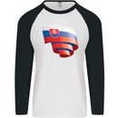 Curled Slovakia Flag Slovakia Day Football Mens L/S Baseball T-Shirt White/Black