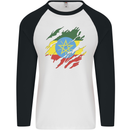 Torn Ethiopia Flag Ethiopian Day Football Mens L/S Baseball T-Shirt White/Black