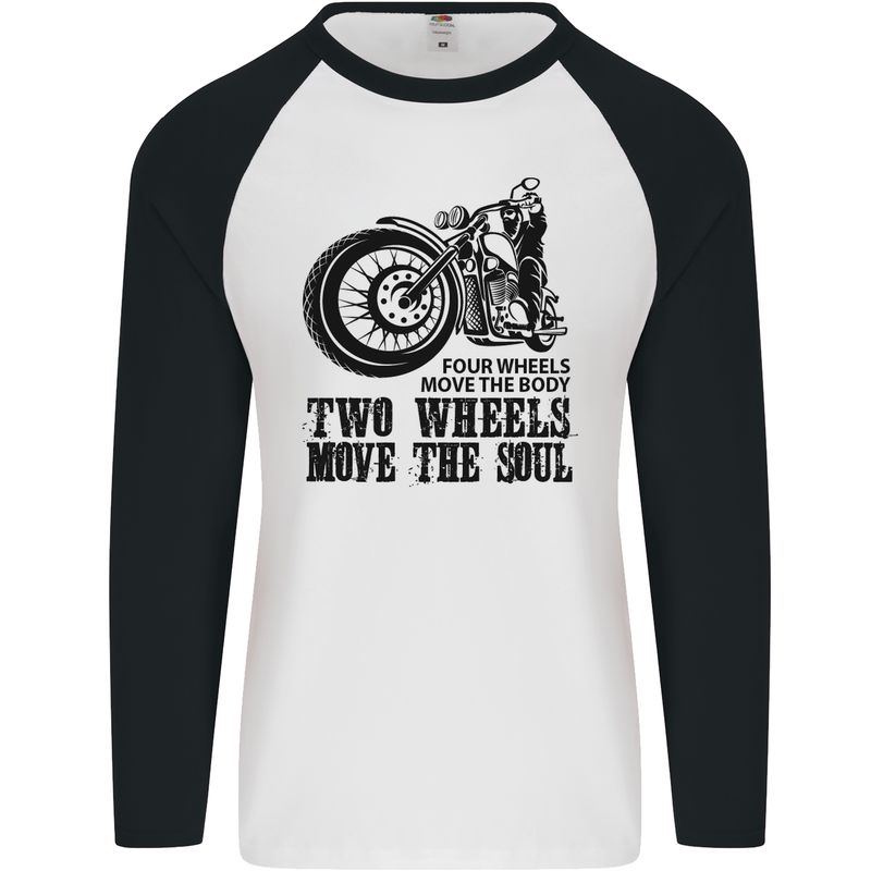 Two Wheels Move the Soul Motorcycle Biker Mens L/S Baseball T-Shirt White/Black