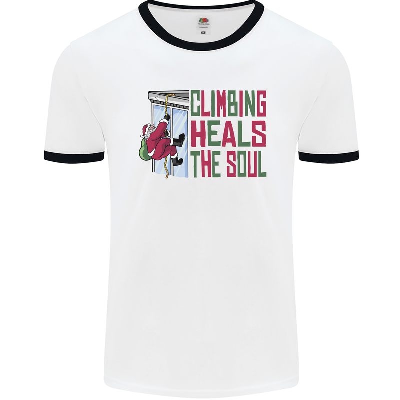 Climbing Heals the Soul Funny Christmas Xmas Rock Mens Ringer T-Shirt White/Black