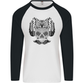 Owl Skull Ornathology Mens L/S Baseball T-Shirt White/Black