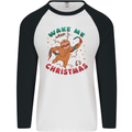 Sloth Wake Me Up When It's Christmas Mens L/S Baseball T-Shirt White/Black