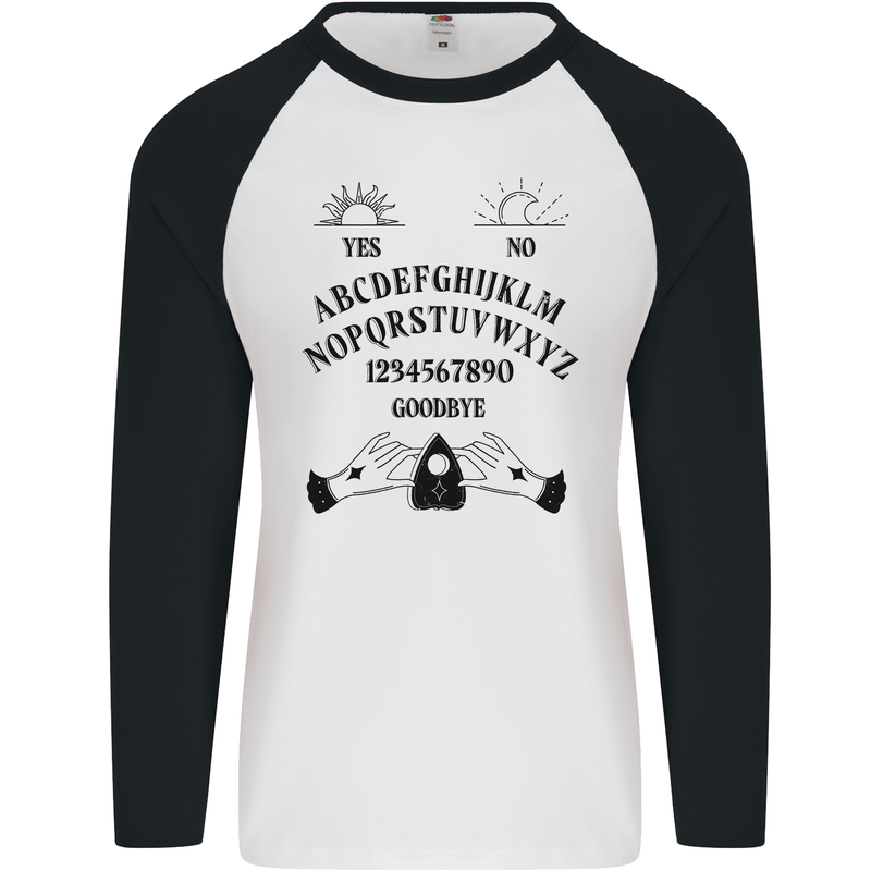 Ouija Board Dark Black Magic Voodoo Mens L/S Baseball T-Shirt White/Black