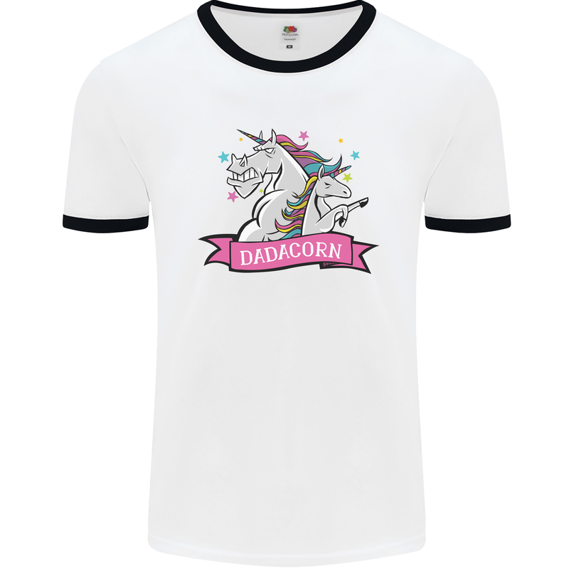 Dadicorn Funny Fathers Day Unicorn Mens Ringer T-Shirt White/Black