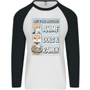 A Girl Who Loves Anime Dogs & Ramen Mens L/S Baseball T-Shirt White/Black