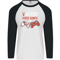 V is For Video Games Funny Gaming Gamer Mens L/S Baseball T-Shirt White/Black