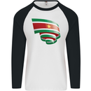 Curled Suriname Flag Suriname Day Football Mens L/S Baseball T-Shirt White/Black