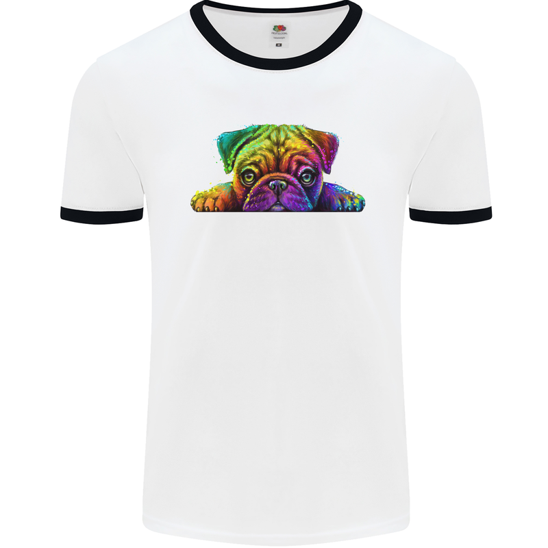 A Colourful Pug Dog Mens Ringer T-Shirt White/Black