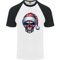 Britain Christmas Skull British UK Flag Union Jack Mens S/S Baseball T-Shirt White/Black