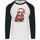 Christmas British Bulldog Union Jack Dog Xmas Mens L/S Baseball T-Shirt White/Black