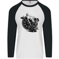 Scuba Diving Skull Diver Dive Deep Sea Mens L/S Baseball T-Shirt White/Black