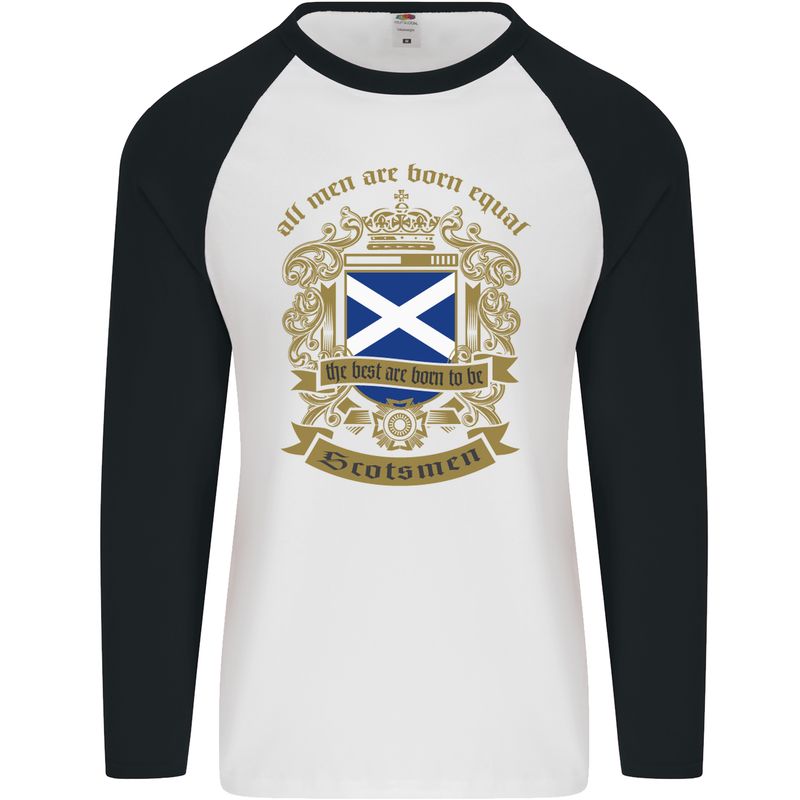 All Men Are Born Equal Scotland Scottish Mens L/S Baseball T-Shirt White/Black