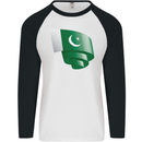 Curled Pakistan Flag Pakistani Day Football Mens L/S Baseball T-Shirt White/Black